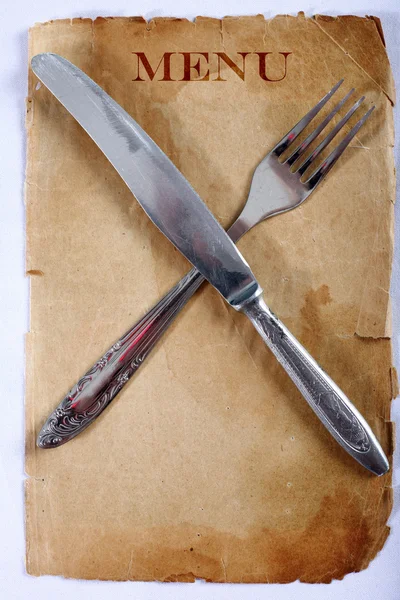 Vintage nenu con cuchillo y tenedor — Foto de Stock