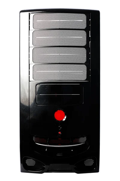 白で隔離される黒いコンピュータ ケース — ストック写真