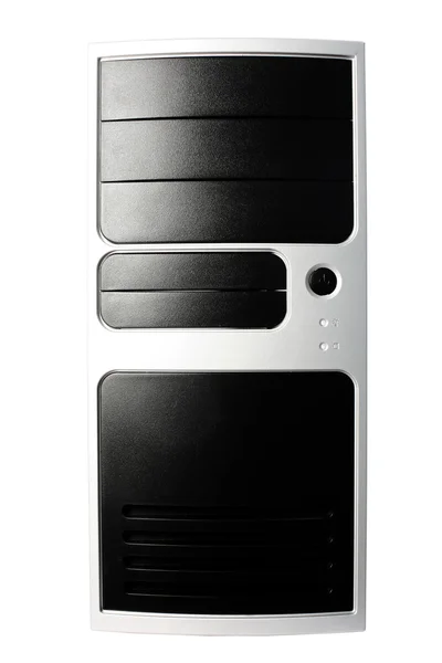 Siyah-Gümüş bilgisayar kasasının üzerinde w izole — Stok fotoğraf