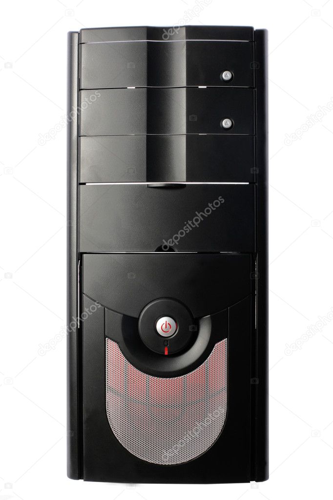 Black computer case isolated on white