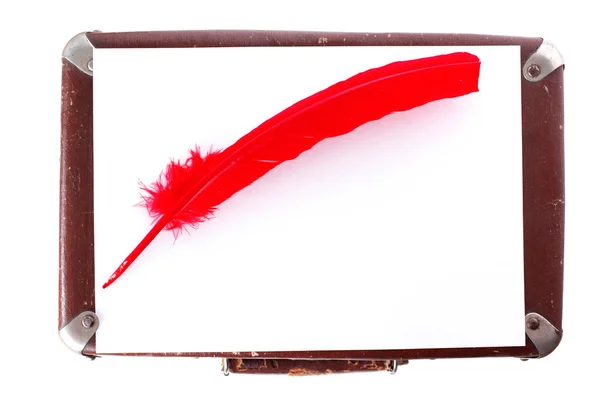 Penna rossa antica e calamaio alla pagina vintage — Foto Stock