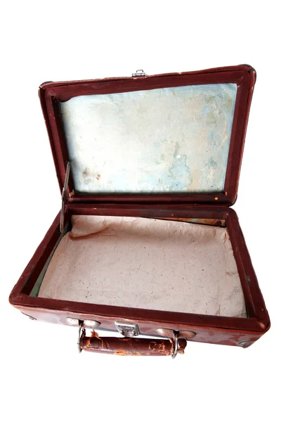 Пыльный коричневый кожаный чемодан — стоковое фото