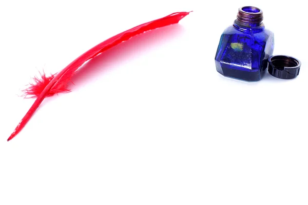 Penna e calamaio rosso antico — Foto Stock