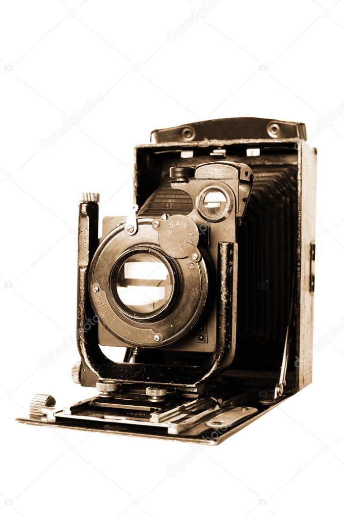 Medium format retro camera isolated on w