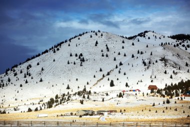 Winter season in rural area of Montana, clipart