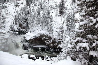 Winter season at falls of Yellowstone Na clipart