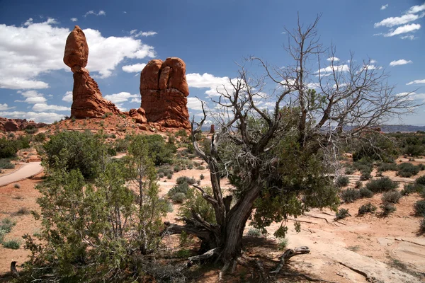 Evenwichtige rots, in u het arches national park — Stockfoto