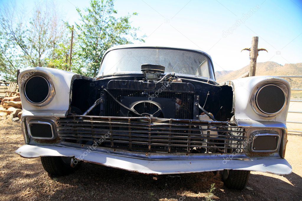 Old classical american car in desert