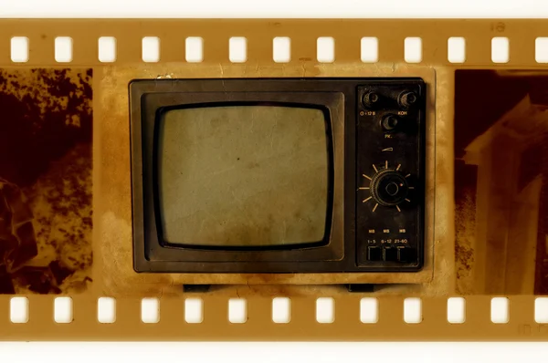 Old 35mm frame photo with vintage TV — Stock Photo, Image