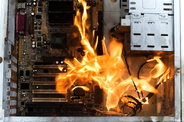 Burning computer — Stock Photo, Image
