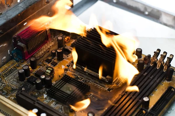 Burning computer board — Stock Photo, Image