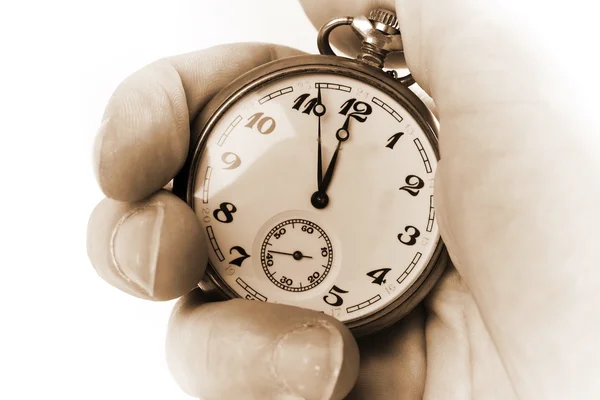 Oldtimer-Uhr in der Hand — Stockfoto