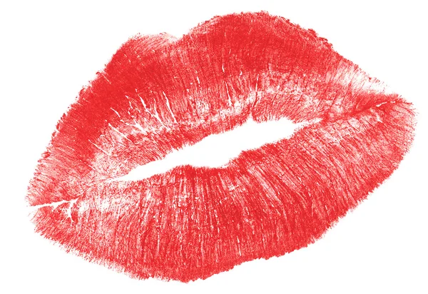 大きな赤い女性の唇を白で隔離されます。 — ストック写真