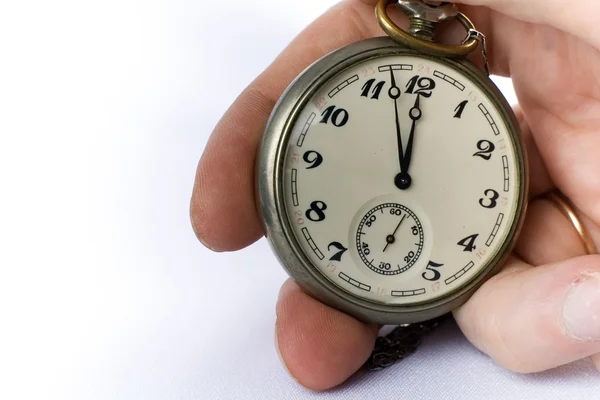 Vintage clock in hand — Stock Photo, Image