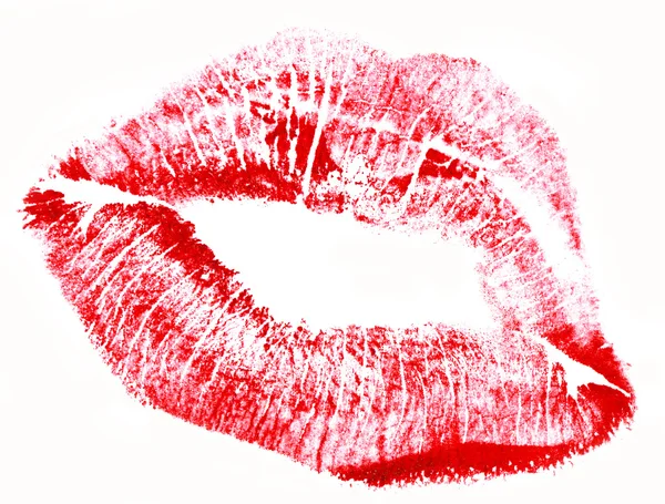 Çok güzel kırmızı kadın dudak üzerinde beyaz izole — Stok fotoğraf