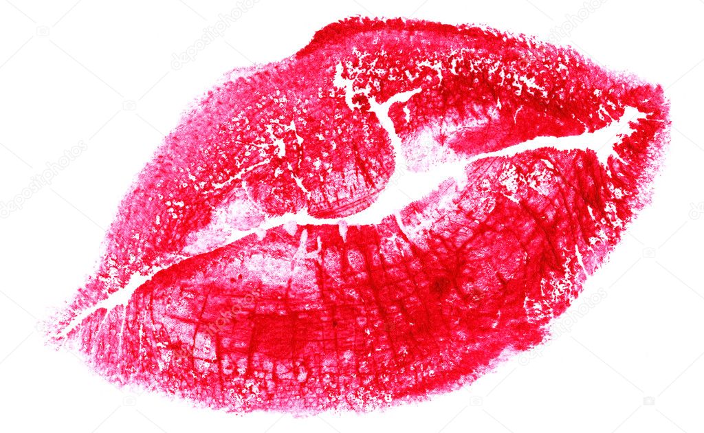 Big red woman lips isolated on white