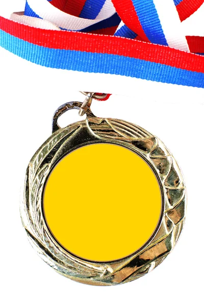 Blank gold medal with three-color ribbon — Stock Photo, Image