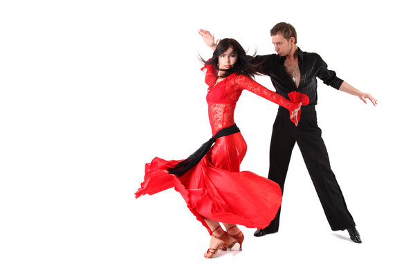Танцоры в действии изолированы на белом
