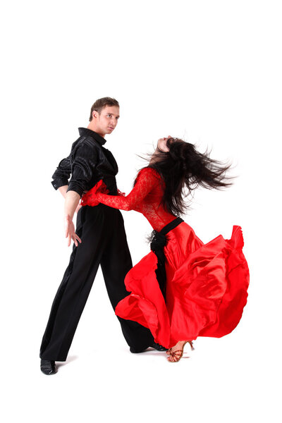 Танцоры в действии изолированы на белом
