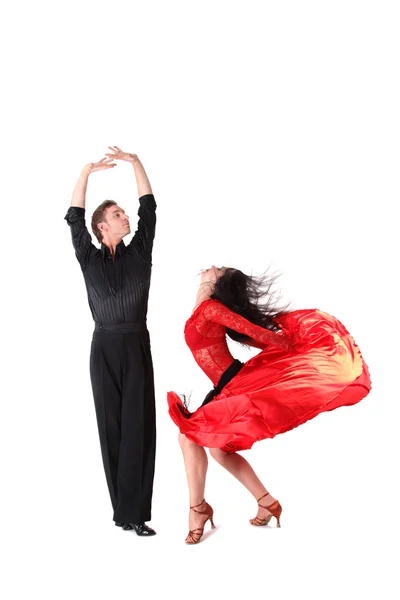 Dansçı eylem üzerinde beyaz izole — Stok fotoğraf
