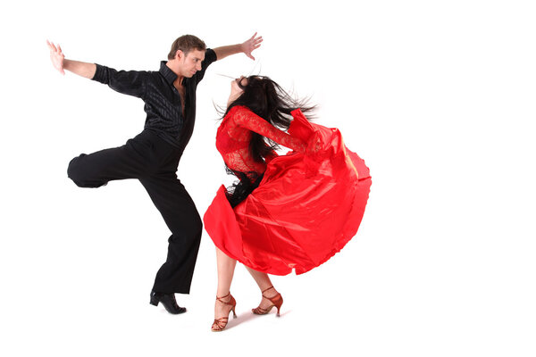 Танцоры в действии изолированы на белом
