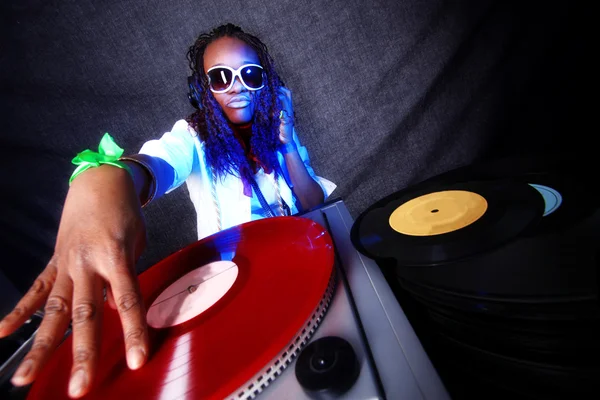 Cool afro american DJ in action — Stock Photo, Image