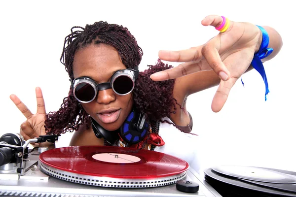 Cool afro american DJ in action Royalty Free Stock Photos