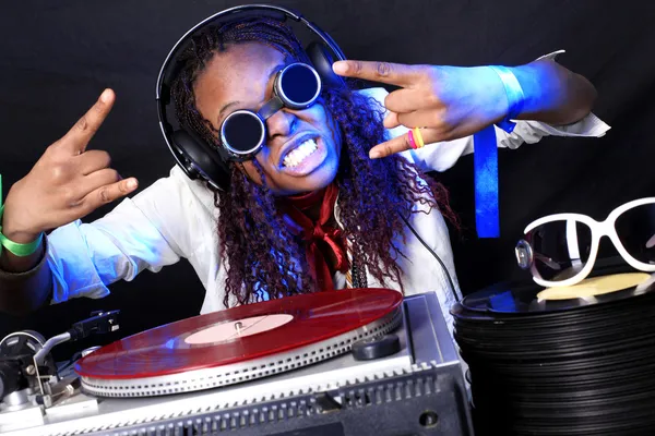 Cool afro american DJ in action Royalty Free Stock Photos
