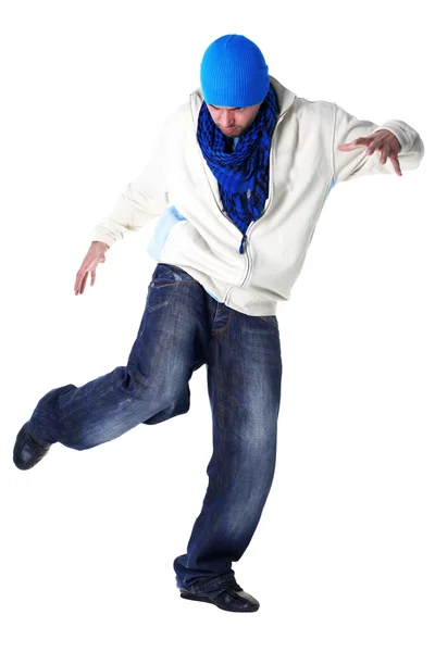 Onhartelijk mens moderne danser geïsoleerd op wit — Stockfoto