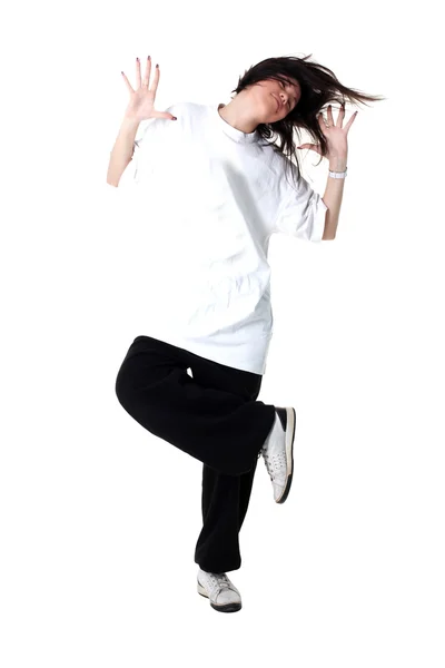 Beyaz izole hip hop kadın dansçı — Stok fotoğraf