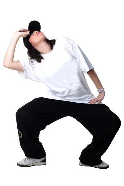 Хіп-хоп жінка танцівниця ізольована на білому — стокове фото