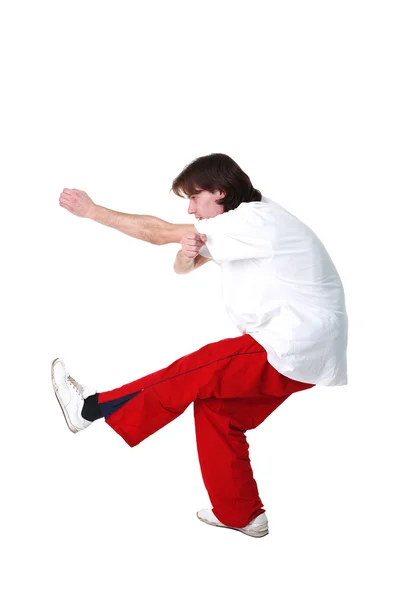 Cool moderne mens danser geïsoleerd op wit — Stockfoto