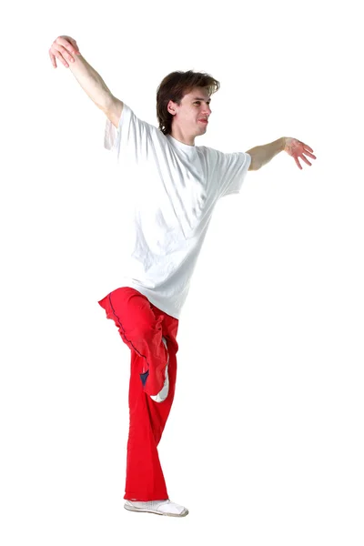 Tancerką hip hop mężczyzna na białym tle — Zdjęcie stockowe