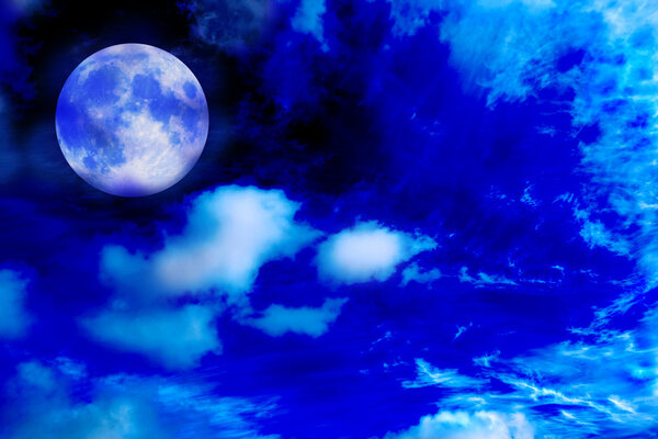 Moon night with beautiful sky and clouds