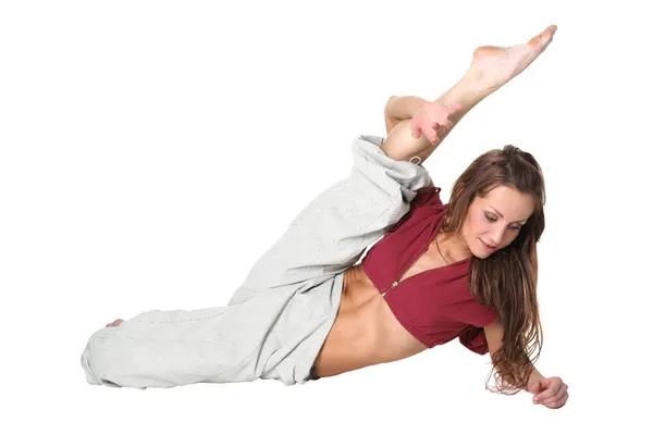 Νεαρή γυναίκα σύγχρονη χορεύτρια σε δράση — Φωτογραφία Αρχείου