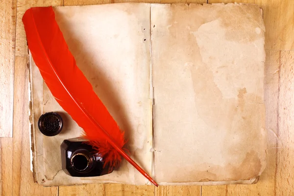 赤い羽根を持つビンテージ帳 — ストック写真