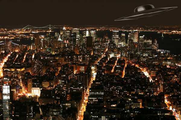 UFO under New York in nighttime