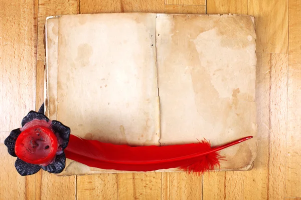 Винтажная книга с красным пером — стоковое фото