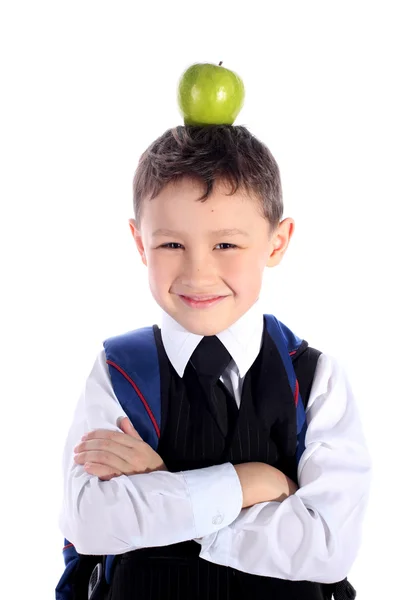 Skolpojke med äpple — Stockfoto