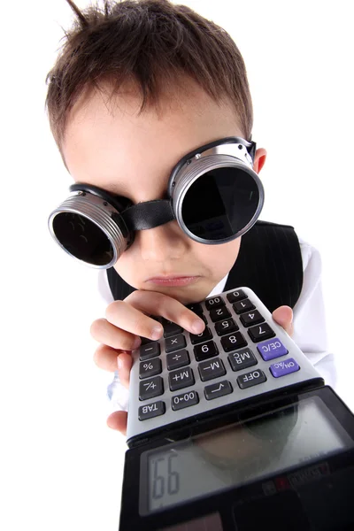 Aprendizagem - menino com calculadora — Fotografia de Stock