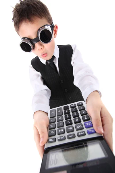 Menino com calculadora — Fotografia de Stock