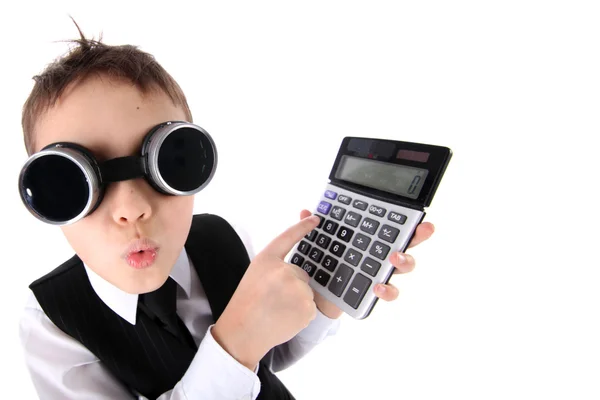 Aprendizaje - niño con calculadora — Foto de Stock