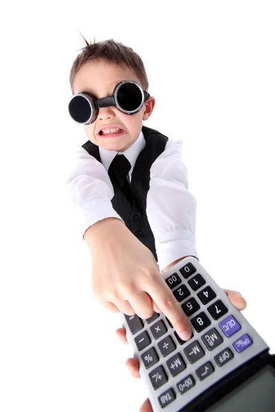 Aprendizaje - niño con calculadora —  Fotos de Stock