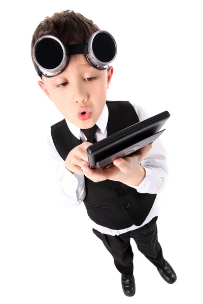 Lärande - pojke med kalkylatorn — Stockfoto