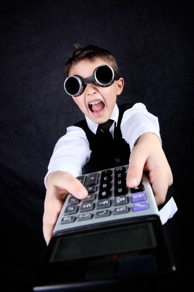 Chłopiec z kalkulatora — Zdjęcie stockowe