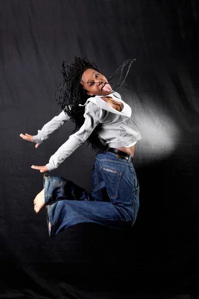 Afro-american dancer in jump — Stock Photo, Image