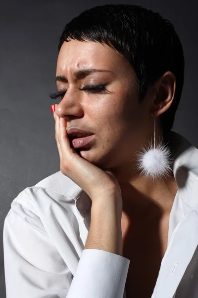 Triste dépression femme avec des larmes — Photo