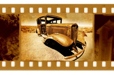 Old photo with american retro car clipart