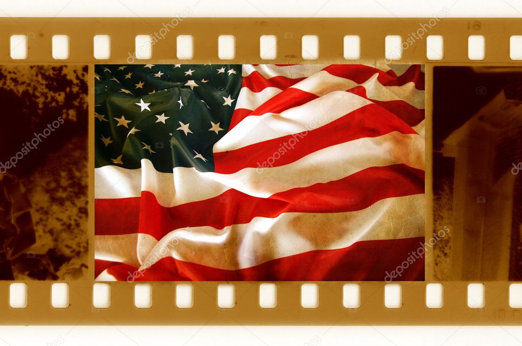 Vintage 35mm with old USA flag