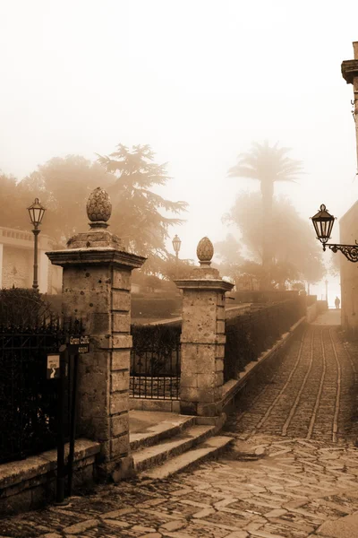 Old Italy ,Sicily,fog in Eriche city — Stock Photo, Image